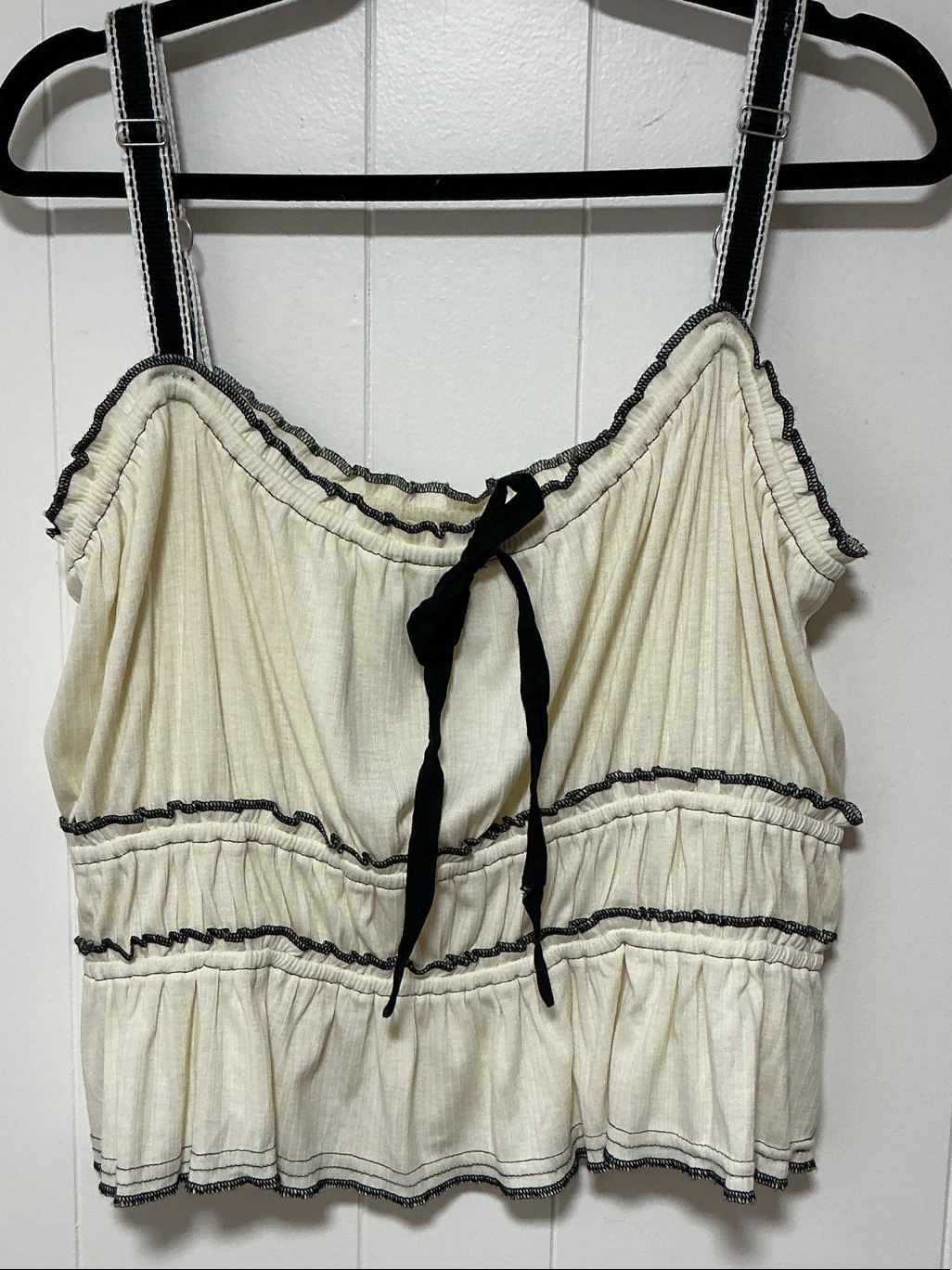Anthropologie Cream Tank Top With Black Trim